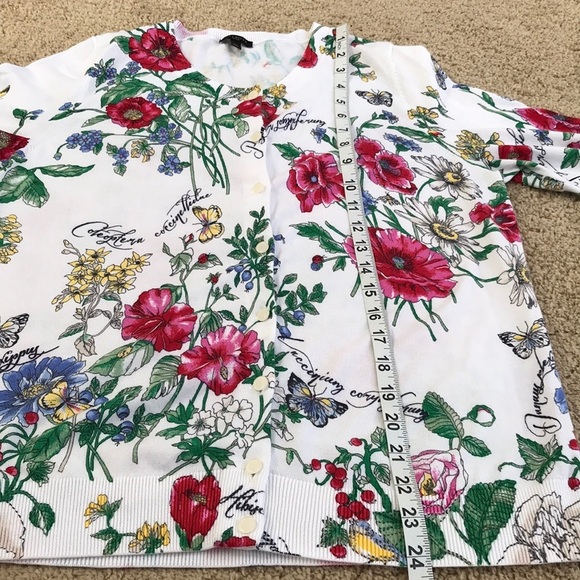 TALBOTS Size LP white combo hibiscus print cardigan - Picture 7 of 8